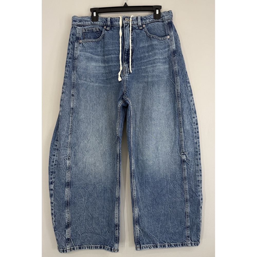 Good American Good Extreme Barrel Jeans Women's 10/30 High Rise Drawstring Denim